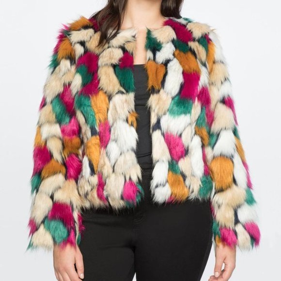 Eloquii Jackets & Blazers - Eloquii Colorful Crop Faux Fur Coat Size 18/20